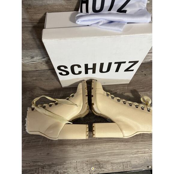Schutz Womens Lace Up Block Heel boot Egg Shell Size 9B - Picture 7 of 13